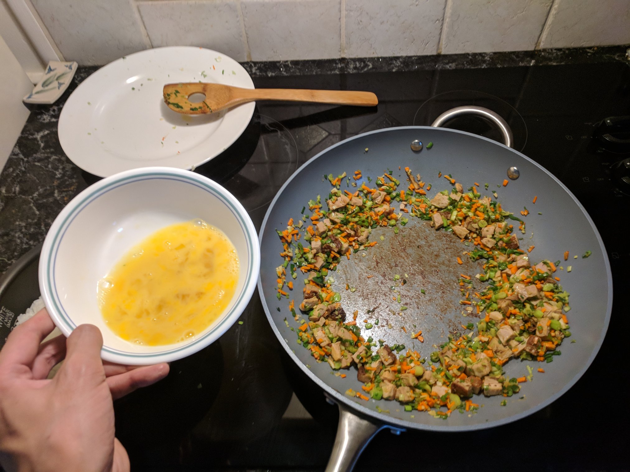 Pushed to side with eggs