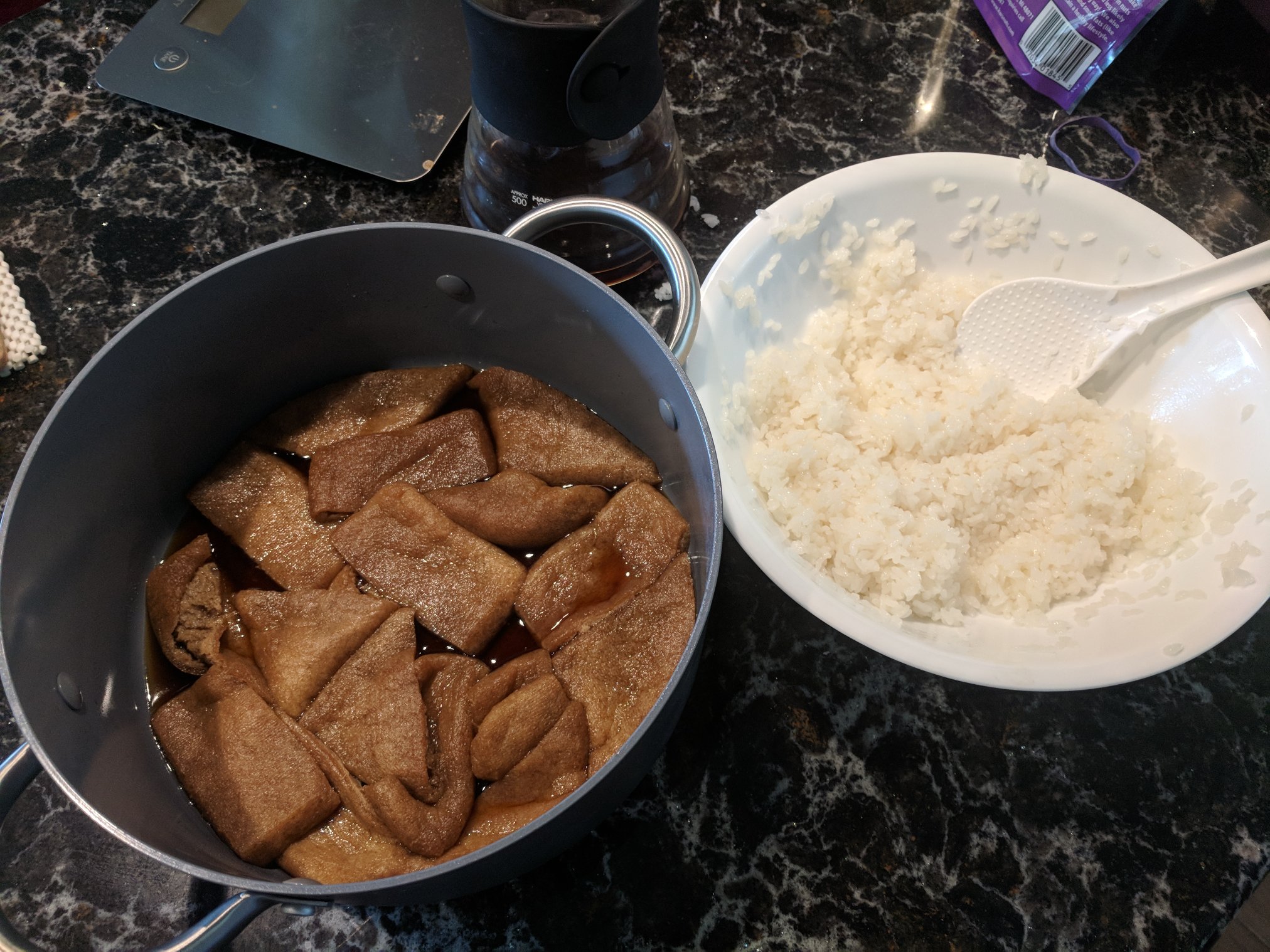 Protip, try to squeeze the rice to the correct size before shoving inside the inari-age pockets.